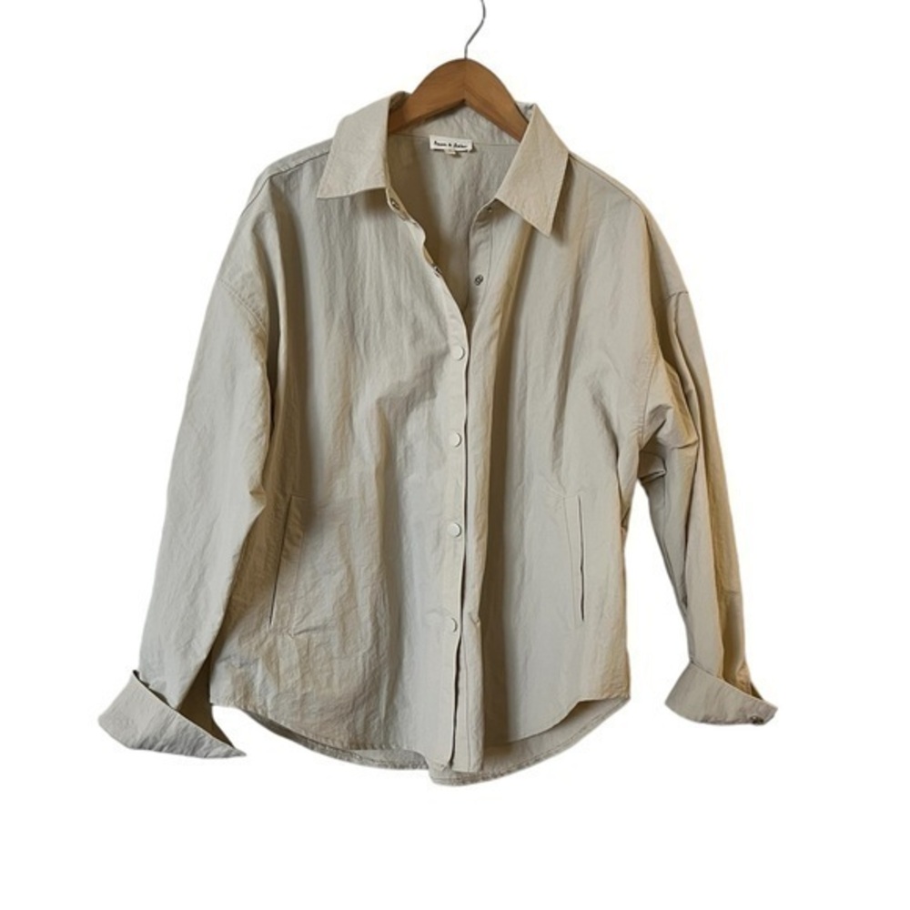 Aaron & Amber Neutral Light Khaki Water Resistant Nylon Shirt Jacket #capsule